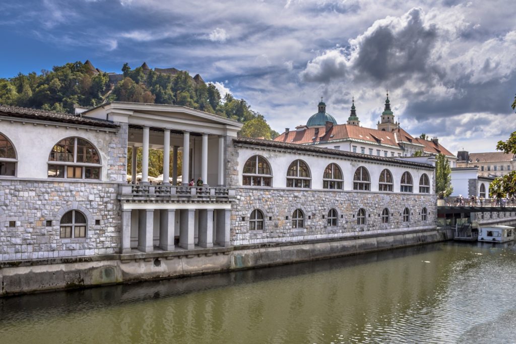 Cityscape view on Ljubljanica river