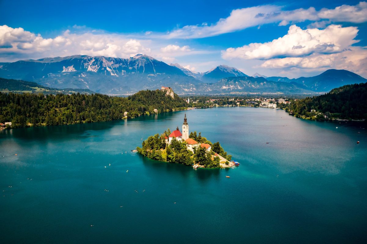Private Ljubljana to Bled transfer van parked by the lake