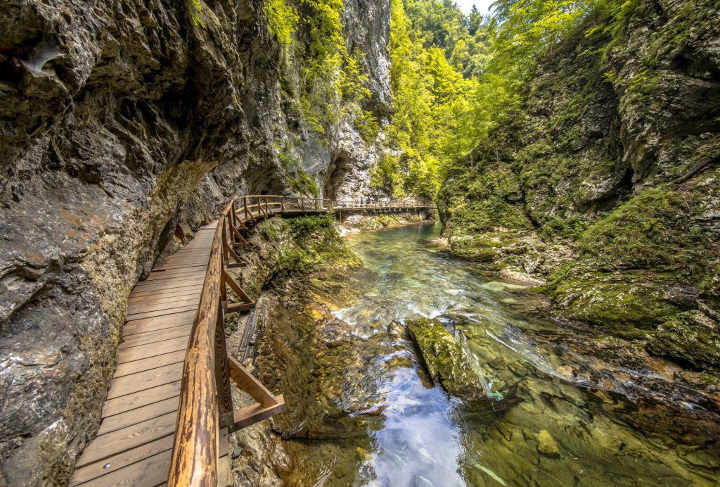 Vintgar Gorge wooden walkway above turquoise river – one of the top things to do in Bled
